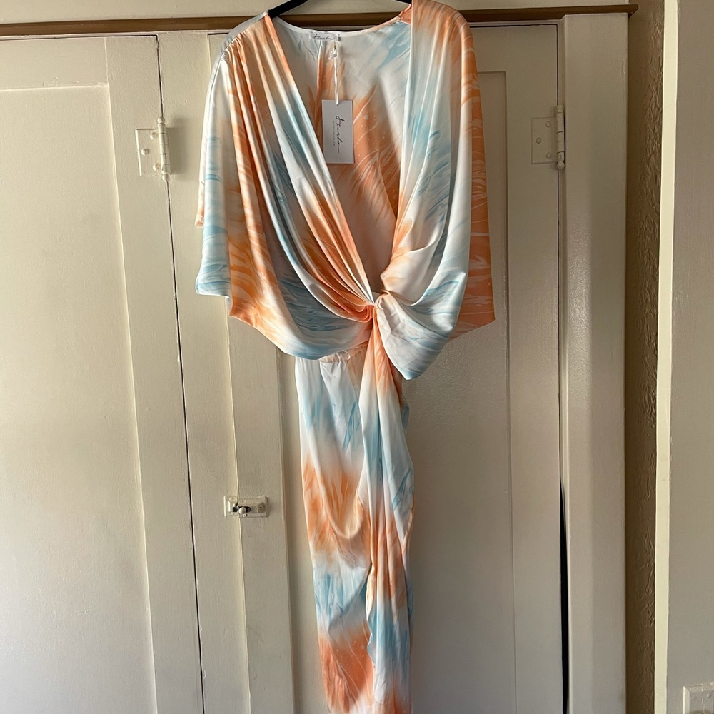 Plunge neckline summer dress with high slit